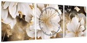 Obraz - Kvety v zlate (s hodinami) (90x30 cm)