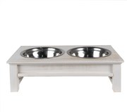 Misky pre zvieratá v bielom antik drevenom stojane - 40*22*12 cm / 2*500 ml