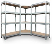 Bezskrutkový kovový regál RIVET CORNER PACK 180x180x180x45 cm, 4x HDF polica, zinok