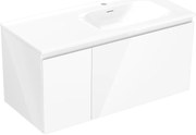 Mexen Orio, kúpeľňová skrinka 100 cm s pravým umývadlom Vela, 1S, 1D, biela lesklá, 91A13-10047-3-BBFF00-W23P00