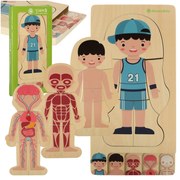 KIK Drevené Montessori vrstvené anatomické puzzle Ľudské telo 28 dielikov – vzdelávacie