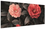 Obraz - Červené kvety na tmavom pozadí (120x50 cm)