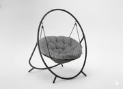 CH ZÁVESNÁ STOLIČKA NA TERASU – TMAVOSIVÝ VANKÚŠ, SIVÝ RÁM 115,5 X 140 X 167,5 CM