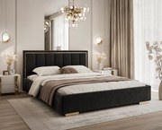 ČALÚNENÁ POSTEĽ MIRABELA 140x200 ČIERNA ZAMATOVÁ LÁTKA JASMINE 100 S ROŠTOM