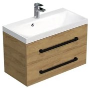 Kúpeľňová skrinka s čiernou úchytkou a umývadlom SAT Cube Way 80x53x40 cm dub Hickory mat CUBE2C80ZDH, 1 ks