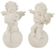 Sada 2ks bielych anjelov na guľu s ružami a so srdcom - 8,5 * 8,5 * 13,5cm