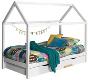 Biela domčeková detská posteľ z borovicového dreva s výsuvným lôžkom a úložným priestorom 90x200 cm DALLAS – Vipack