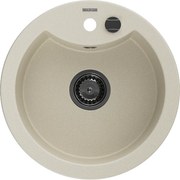Mexen Diego, granitový drez 488x488x167 mm, 1-komorový, béžová s čiernym sifónom, 6512481000-69-B
