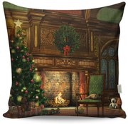 Vianočný dekoračný vankúš s krbom VASO 43x43 cm