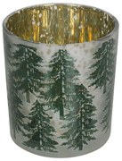 Zeleno zlatý sklenený svietnik so stromčekmi vel.S - Ø 7*8cm