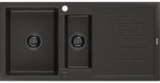 Mexen Andres, granitový drez 1000x500x200 mm, 1,5-komorový, čierna so zlatou metalízou a čiernym sifónom, 6515101510-75-B