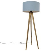 Rustikálny trojnohý vintage drevený s bledomodrým tienidlom 50 cm - Tripod Classic