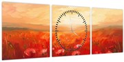 Obraz - Pole vlčích makov (s hodinami) (90x30 cm)