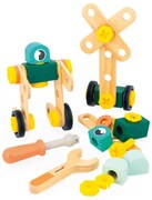 BricoKids - Drevená montážna stavebnica s predlohami a náradím - 50 ks