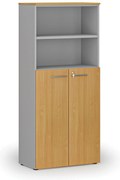 Kombinovaná kancelárska skriňa PRIMO GRAY, dvere na 3 poschodia, 800 x 420 x 1781 mm, sivá/buk
