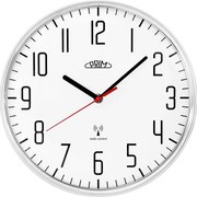 Plastové hodiny biele/lesklé strieborné PRIM Radio ∅ 292 × 48 mm