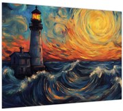 Obraz - Maják vo vlnách (70x50 cm)