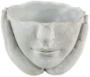 Šedý cementový kvetináč hlava ženy v dlaniach - 17*17*11 cm