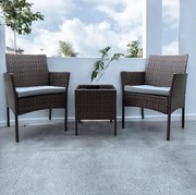 Ratanová súprava so stolíkom a 2 kreslami - hnedá + svetlo sivé vankúše