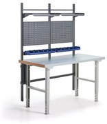 Dielenský stôl SOLID, s panelom na náradie, boxami a policami, 1500x800 mm, oceľ