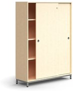 Skriňa s posuvnými dverami QBUS, 3 police, na nožičkách, s madlom, 1636x1200x400 mm, strieborná, bre