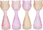 4ks pastelový mix sklenený svietnik / váza tulipán Love Tulip - Ø 7*18 cm