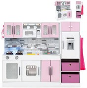 Drevená kuchynská súprava so svetlom a zvukom, veľká modulárna herná kuchynka a chladnička, ružová