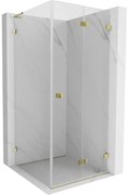 Mexen Lunar-F L, sklápací sprchový kút pravý 80 x 80 cm, 8mm číre sklo, zlatý profil, 836L-080-080-50-00-P