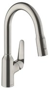 Drezová batéria Hansgrohe Focus s vyťahovacou spŕškou, 2 prúdy vzhled nerezu 71821800