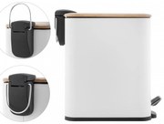 Erga Moby, obdĺžnikový odpadkový kôš 5l na postavenie, Soft-Close zatváranie, biela matná-prírodná hnedá, ERG-YKA-CH.MOBY-5-WHT