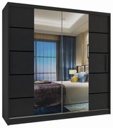 Šatníková skriňa 200 cm Belini čierny mat s posuvnými dverami zrkadlom a zásuvkami  ME SZP5/1/B/B/0/KLP
