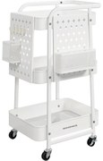 Kuchynský vozík, 3 kovové sieťované police, servírovací vozík, 32,3 x 43,3 x 73,9 cm, biely