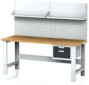 Alfa 3 Nastaviteľný dielenský stôl MECHANIC I, závesný box na náradie, nadstavba, polica, 2 zásuvky, 2000x685x700-1055 mm, antracit