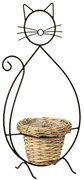 Kovový stojan na kvetinu v tvare mačky s kvetináčom - 27*16*52 cm