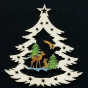 AMADEA Drevená ozdoba farebná stromček so srnkami 9 cm