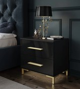 NOČNÝ STOLÍK MARION V LED ČIERNY LESK + ZLATÉ NOŽIČKY