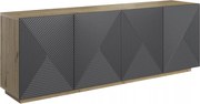 Komoda Asha 200 cm štvordverová - dub artisan / rivier stone mat