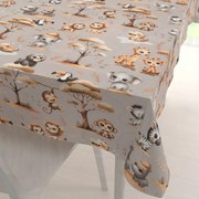 Biante Detský bavlnený obdĺžnikový obrus Sandra SA-514 Africké zvieratká na sivom 50x100 cm