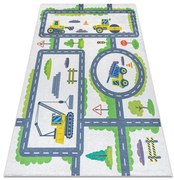 Detský koberec protišmykový BAMBINO 2338 Bager, biely / zelený
