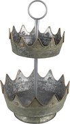 Dvojposchodový plechový zinkový antik stojan - Ø 33*53 cm