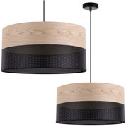Závesné svietidlo Wood, 1x béžová dubová dýha/čierne PVC tienidlo, (fi 44cm)