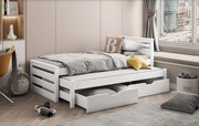 Detská posteľ z masívu borovice CALVIN s prístelkou a šuplíky - 200x90 cm - biela