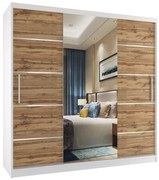 Šatníková skriňa 200 cm Belini biely mat  / dub wotan s posuvnými dverami zrkadlom a zásuvkami  MT SZP5/1/W/DW/0/KLAL