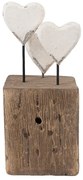 Bielo-hnedá antik drevená dekorácia srdca na podstavci Rustic - 7*6*15 cm