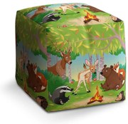 Taburet Cube lesné zvieratká 2, zelená