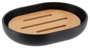Miska na mydlo Besson, čierna/s drevenými prvkami