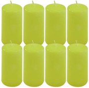 Sada stĺpikových sviečok, 10 cm, Ø 5 cm, svetlozelená, 8 ks