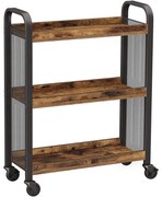 Servírovací vozík, kuchynský vozík s kolieskami, rustikálny hnedý
