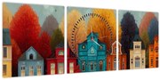 Obraz - Maľované jesenné mesto (s hodinami) (90x30 cm)