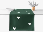 Goldea behúň na stôl 100% bavlnené plátno - srdiečka na tmavo zelenom 20x120 cm